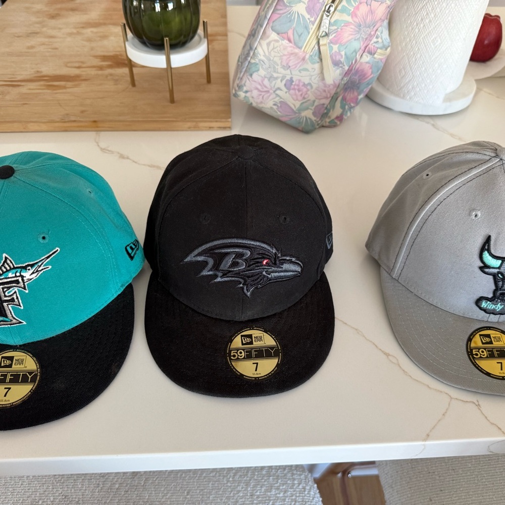 New Era Teal, Black, and Gray Fitted Caps